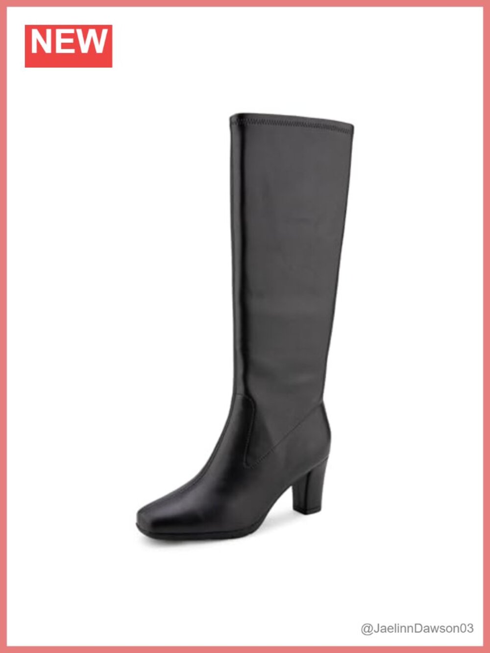 Aerosoles Women's Chai Knee High Boots Chunky Heel Square Toe Faux Leather Zip